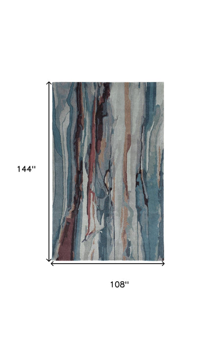 9' x 12' Wool Abstract Hand Tufted Area Rug - Blue And Orange