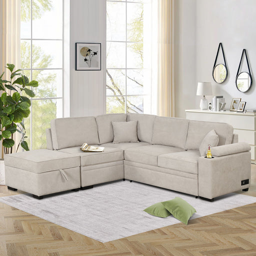 Giga 2-in-1 sleeper sectional sofa bed with pull-out bed, L-shape design, and storage ottoman for living room or small apartment