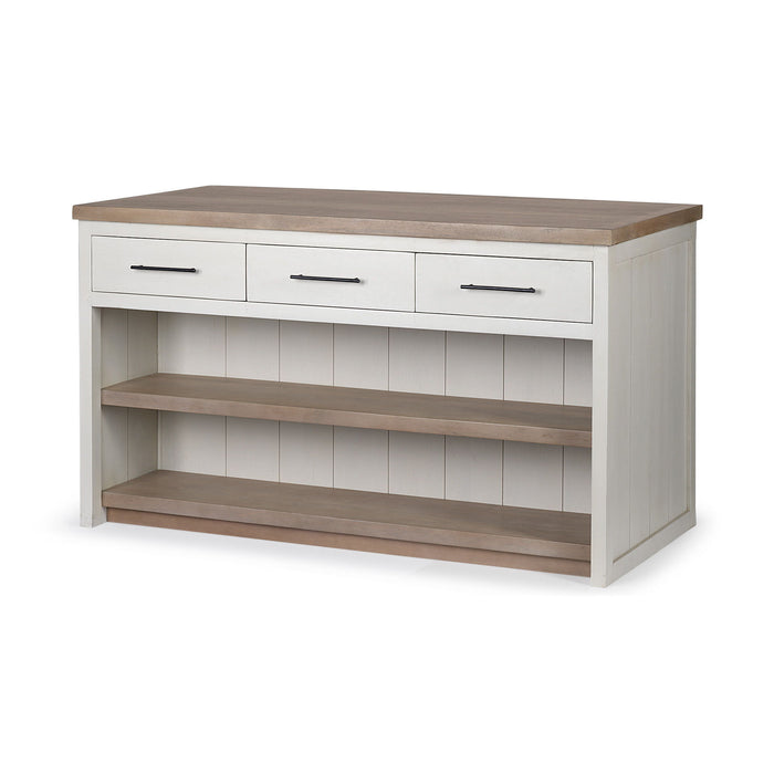 Two Tone Wooden Kitchen Island With 3 Drawers - Brown / White