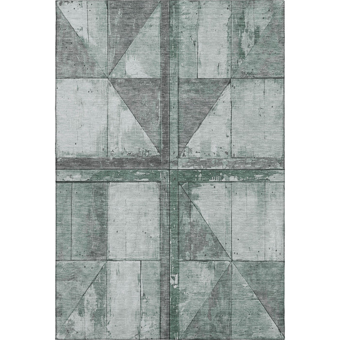10' X 14' Geometric Washable Area Rug With UV Protection (706523) - Sage / Gray
