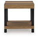Signature Design by Ashley living room end table with a sleek wooden top and metal legs, ideal for side or accent placement.