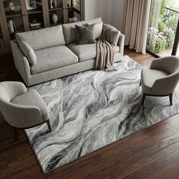 10' X 14' Abstract Washable Area Rug With UV Protection (657593) - Gray / Ivory