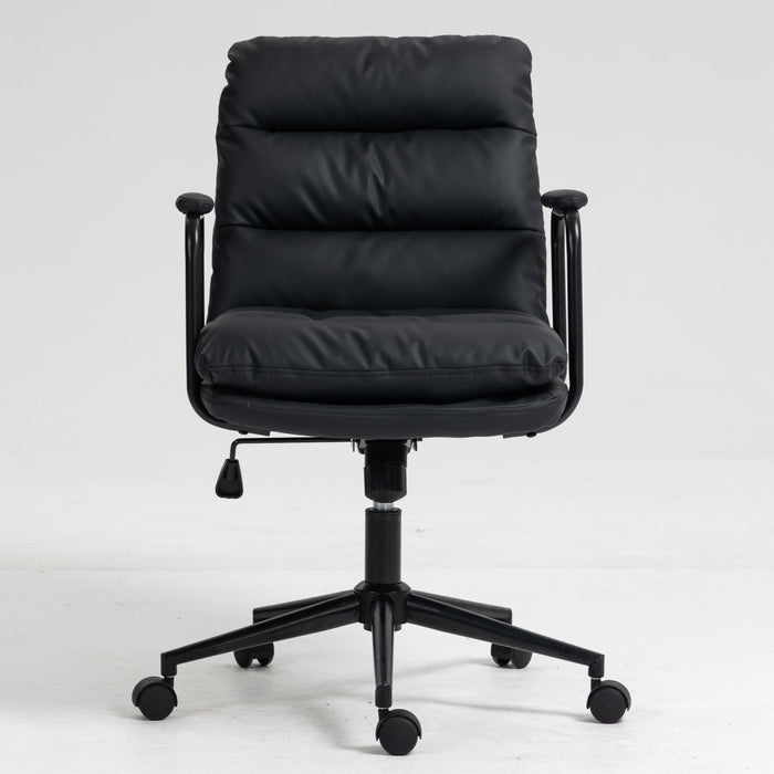 Giga mid-back ergonomic office chair with wheels, padded armrests, and swivel functionality for home or desk use.