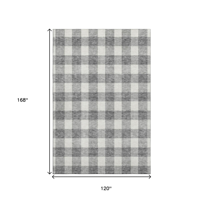 10' X 14' Plaid Washable Area Rug With UV Protection (673375) - Gray / Ivory