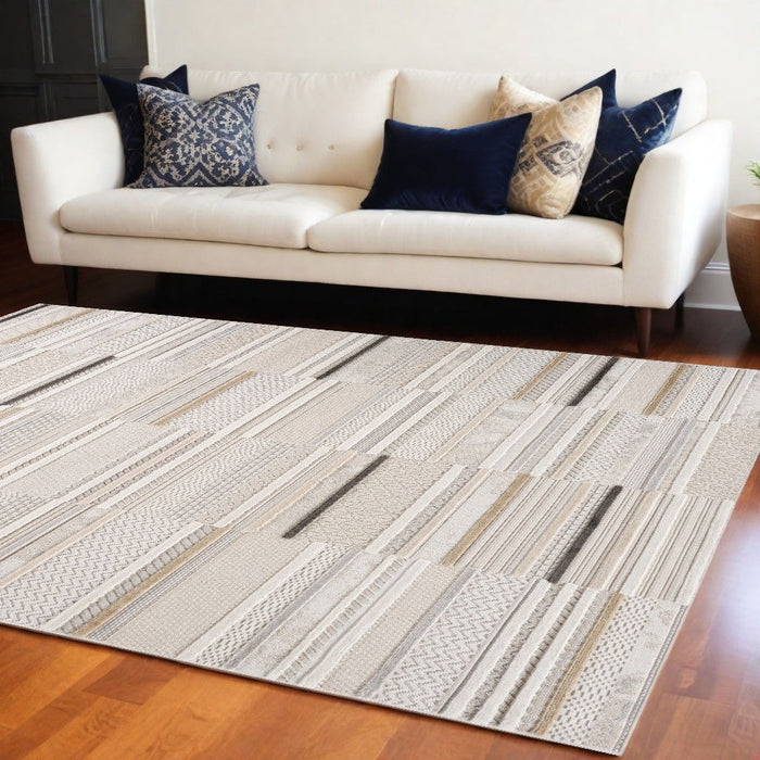 8' x 11' Abstract Distressed Area Rug - Gray And Beige