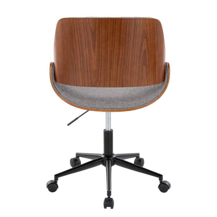 Fabrizzi - Office Chair - Black Metal, Walnut Wood, And Gray Fabric