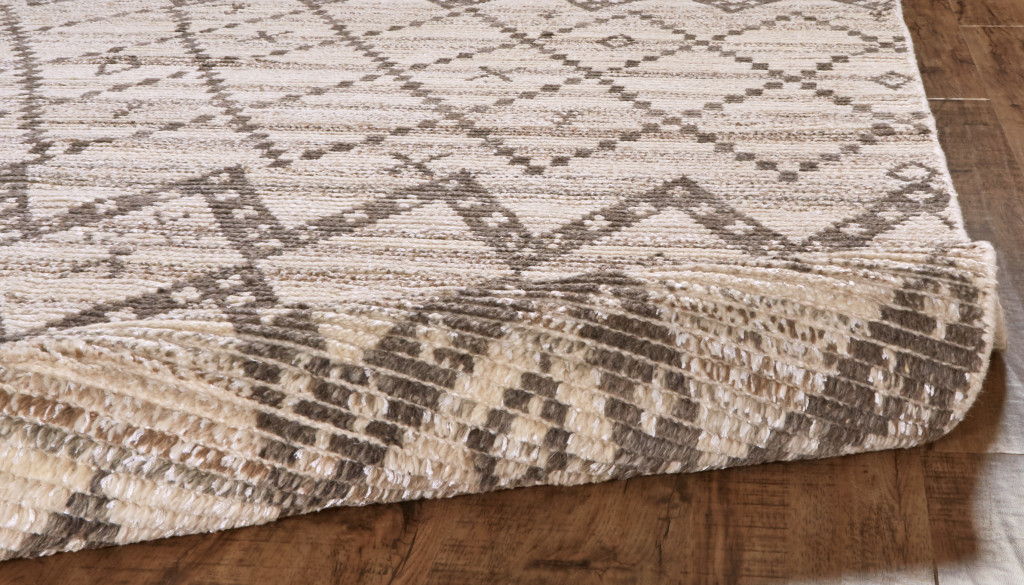 8' x 12' Wool Geometric Hand Knotted Area Rug - Taupe And Ivory