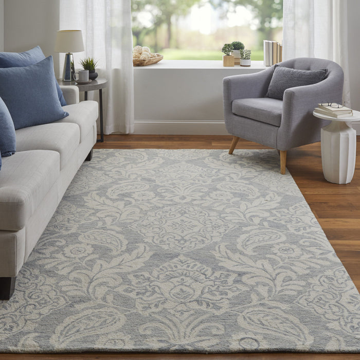 8' x 10' Wool Paisley Tufted Handmade Stain Resistant Area Rug - Blue And Ivory
