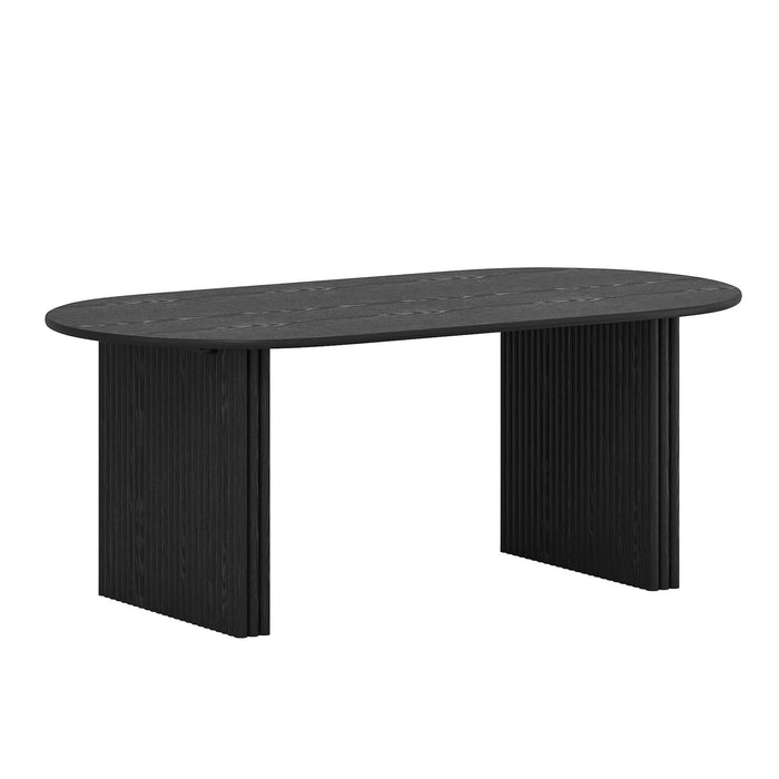 67" Solid Wood Mirrored Double Pedestal Base Oval Dining Room Table - Black