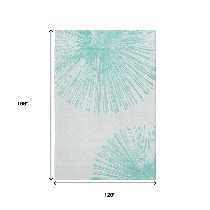10' X 14' Abstract Washable Area Rug With UV Protection (653560) - Teal / Ivory