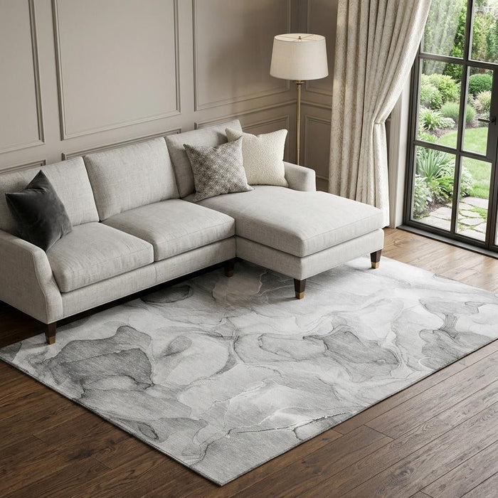 9' X 12' Abstract Washable Area Rug With UV Protection (646715) - Gray / Ivory