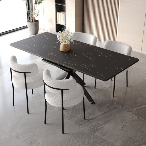Giga 5-piece extendable dining table set with curved-back upholstered chairs, modern dining room furniture, elegant and functional design