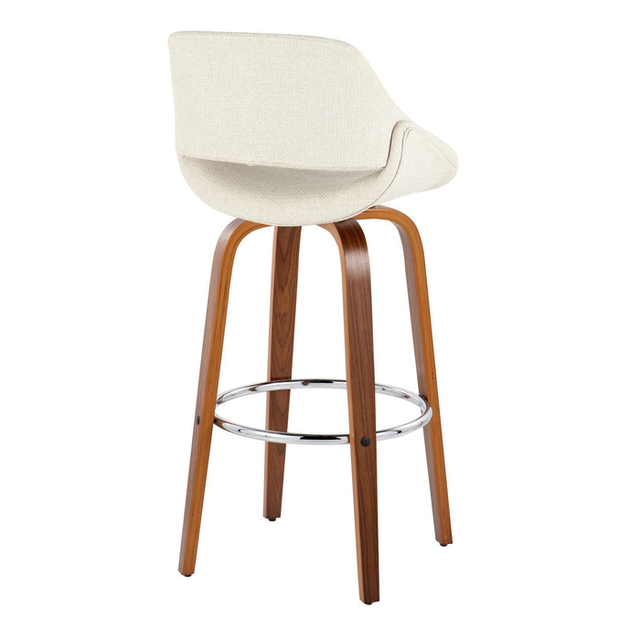 Fabrizzi - 30" Fixed-Height Barstool With Swivel And Round Chrome Metal Footrest (Set of 2) - Walnut Wood