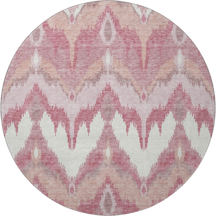 8' Ikat Washable Round Rug With UV Protection - Blush