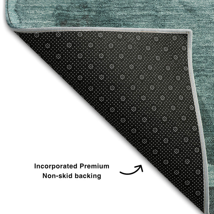 9' X 12' Abstract Washable Area Rug With UV Protection (648105) - Teal / Ivory