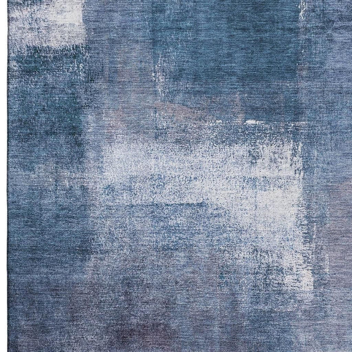 14' X 10' Abstract Washable Area Rug With UV Protection - Navy Blue And Ivory