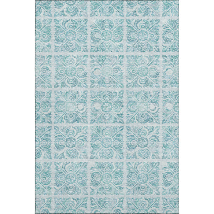 5' X 8' Medallion Washable Area Rug With UV Protection (667803) - Turquoise / Ivory