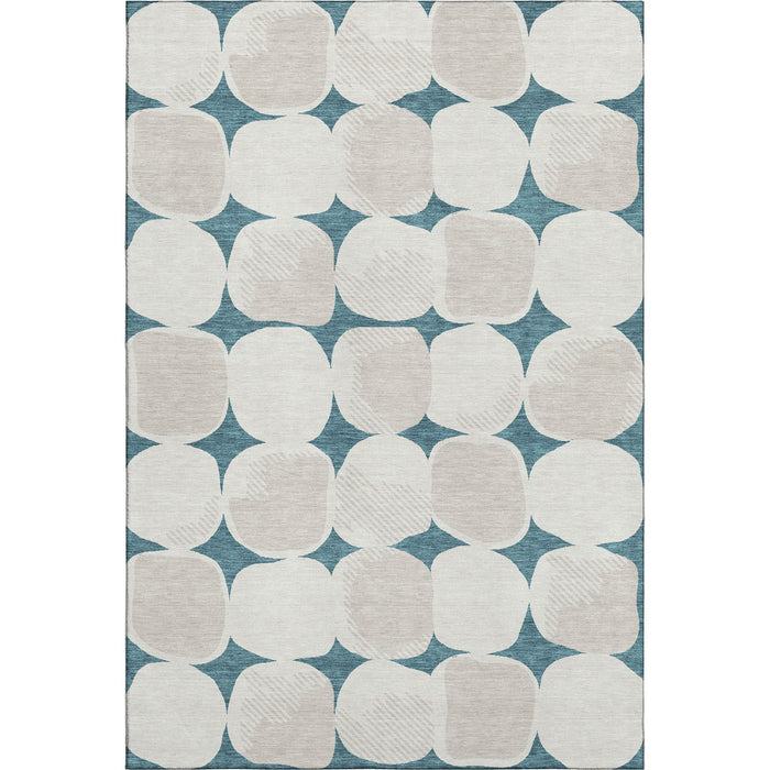 10' X 14' Abstract Geometric Washable Area Rug With UV Protection (669246) - Teal / Ivory