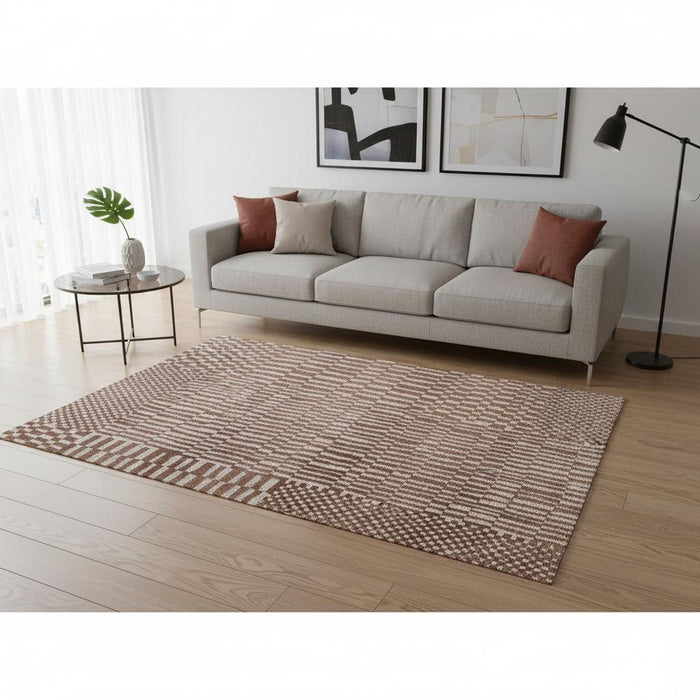6' X 8' Geometric Berber Washable Area Rug With UV Protection (609865) - Brown / Beige