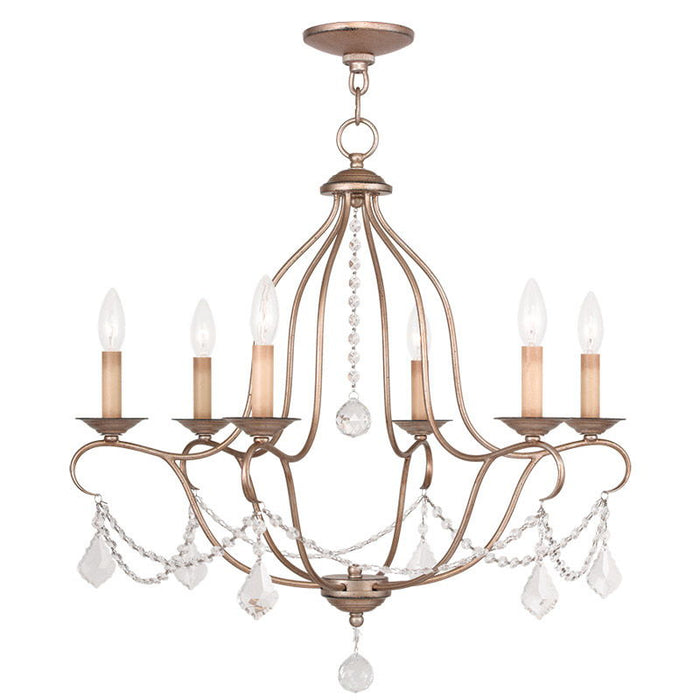 Six Light Metal Dimmable Chandelier With Shades - Silver