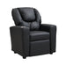 Giga Sally Deluxe kids recliner chair in black with cup holder, featuring plush cushioning and a child-friendly design.