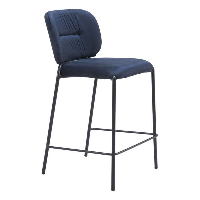 25" Velvet And Steel Counter Height Bar Chairs (Set of 2) - Blue / Black