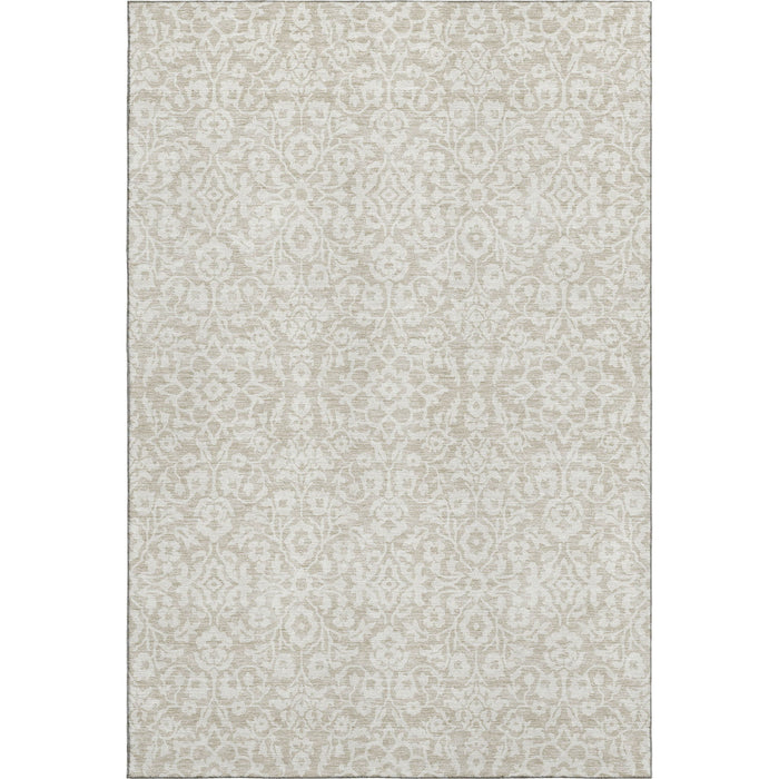 10' X 14' Damask Washable Area Rug With UV Protection (673103) - Beige / Ivory