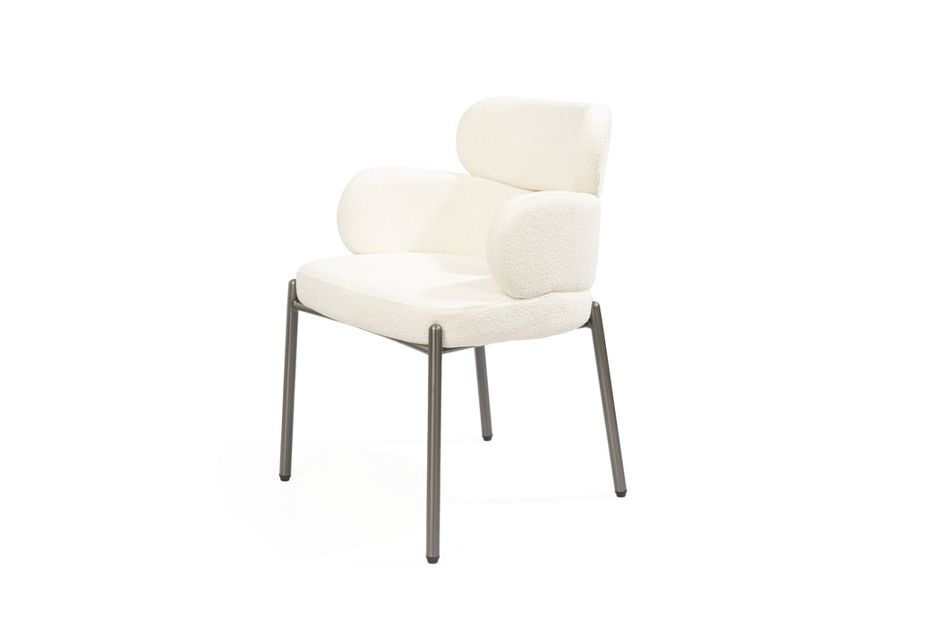 Gunmetal Boucle Dining Arm Chair - White