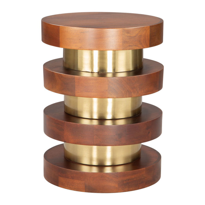 20" Solid Wood And Iron Round Pedestal End Table - Brown And Gold