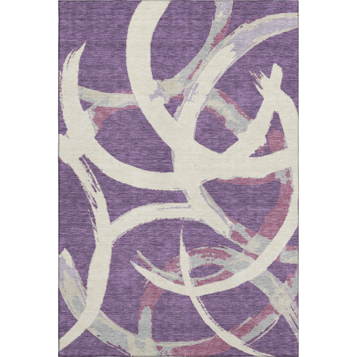 10' X 14' Abstract Washable Area Rug With UV Protection (680283) - Purple / Ivory / Blush