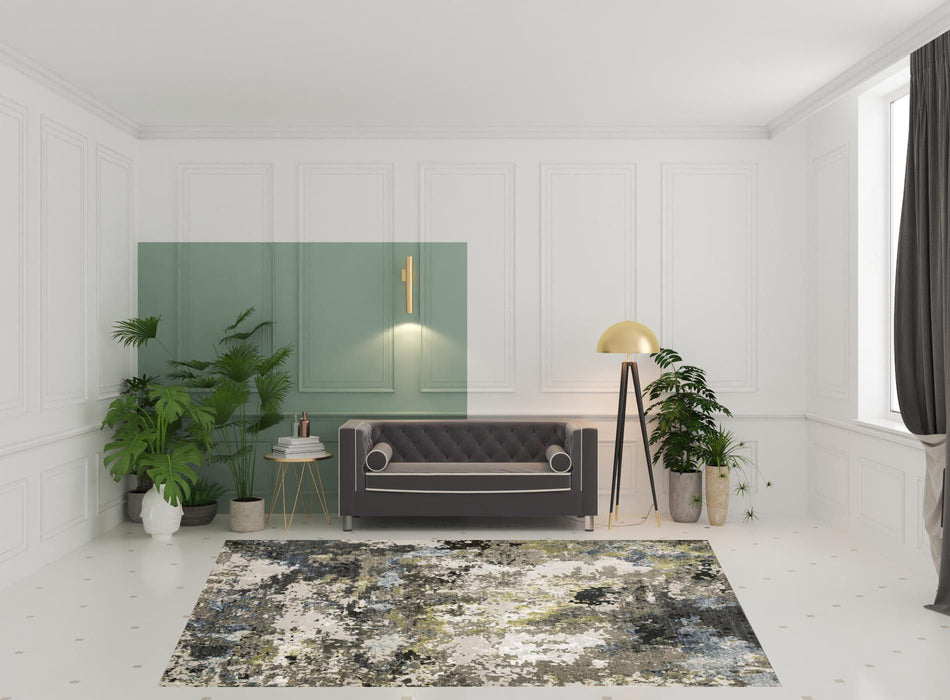 8' x 11' Abstract Power Loom Stain Resistant Area Rug - Gray Green Gold Blue And Beige