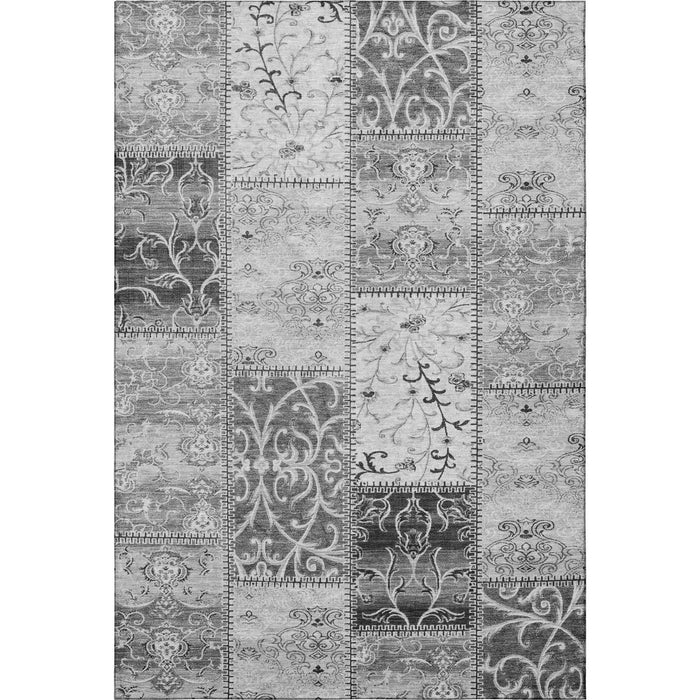 10' X 14' Patchwork Distressed Washable Area Rug With UV Protection (649570) - Gray / Ivory