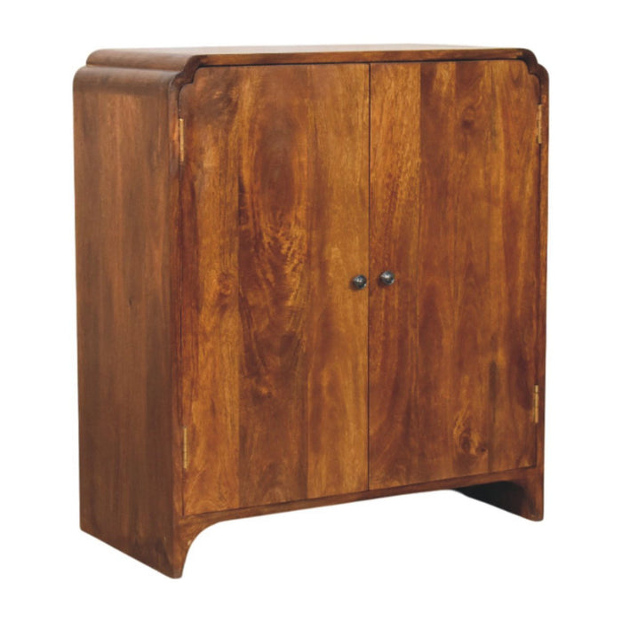 32" Solid Wood Scallop Edge Accent Cabinet With Two Doors - Brown