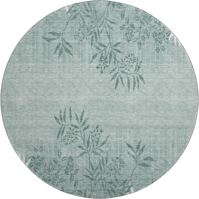 8' Floral Washable Round Rug With UV Protection (655671) - Sage / Ivory