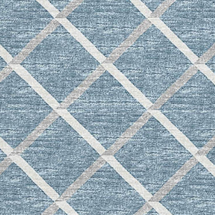 8' X 10' Geometric Washable Area Rug With UV Protection - Sky Blue / Ivory