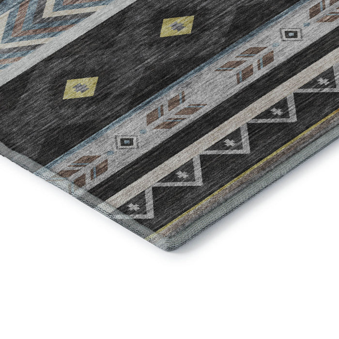 8' X 10' Geometric Washable Area Rug With UV Protection (645664) - Midnight / Gold / Ivory
