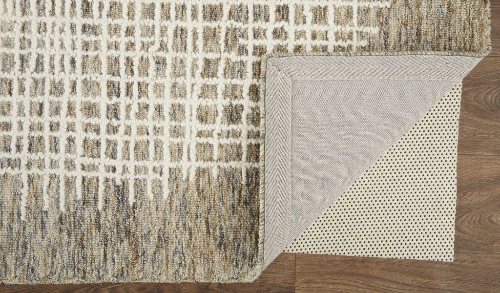9' x 12' Wool Plaid Tufted Handmade Stain Resistant Area Rug - Tan And Ivory