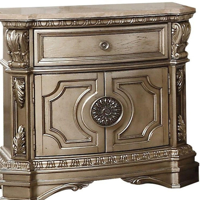 One Drawer Faux Marble And Solid Wood Nightstand With Storage - Champagne