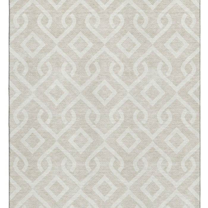 10' X 14' Geometric Washable Area Rug With UV Protection (652461) - Beige / Ivory