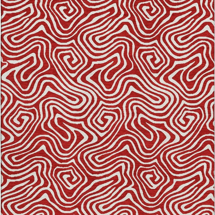 10' X 14' Abstract Washable Area Rug With UV Protection (680903) - Red / Ivory