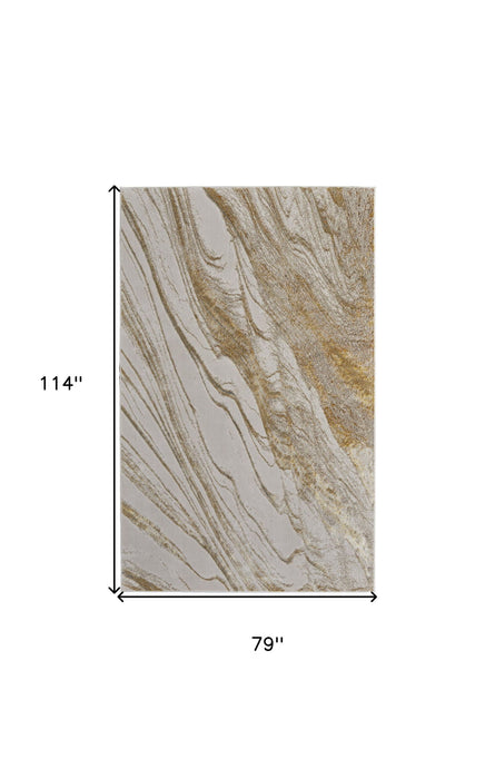 7' x 10' Abstract Power Loom Area Rug - Ivory Brown And Gold