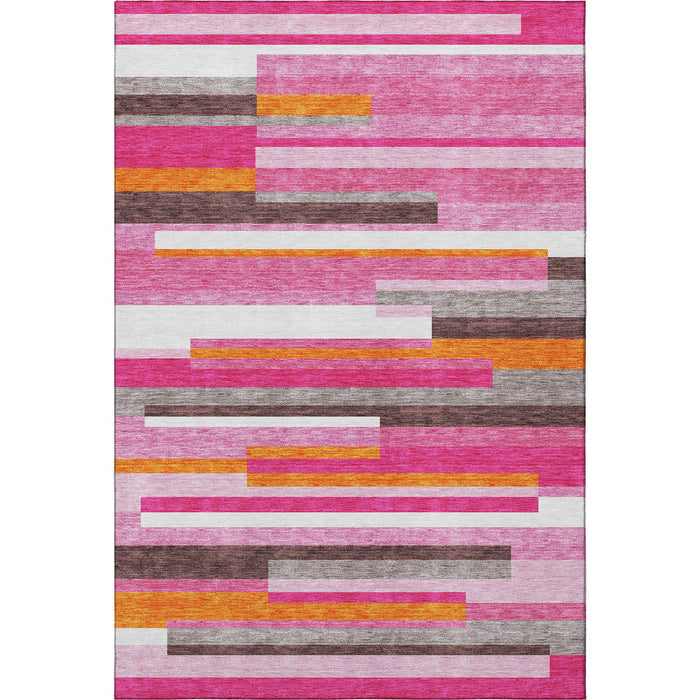 10' X 14' Striped Washable Area Rug With UV Protection (675762) - Blush / Orange / Gray
