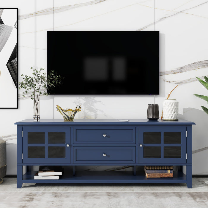 Giga TV stand with sleek panel design, dual drawers, hidden storage, and soft-closing doors, ideal for modern entertainment centers.