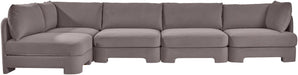 Meridian Furniture Hammond velvet performance fabric 5-piece L-shaped sectional sofa with plush cushions and modern design.