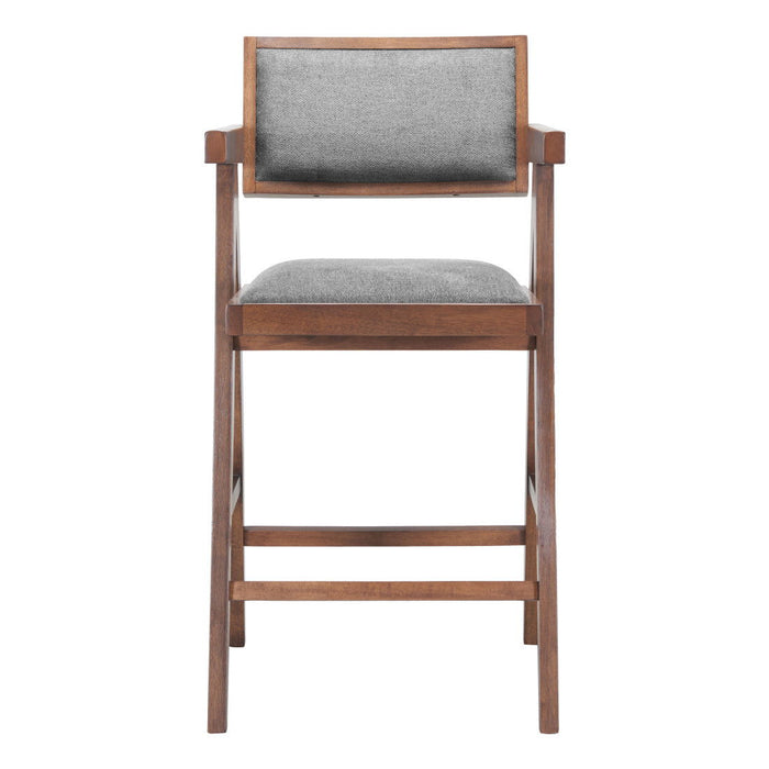 Wood Fabric Low Back Bar Chairs (Set of 2) - Gray