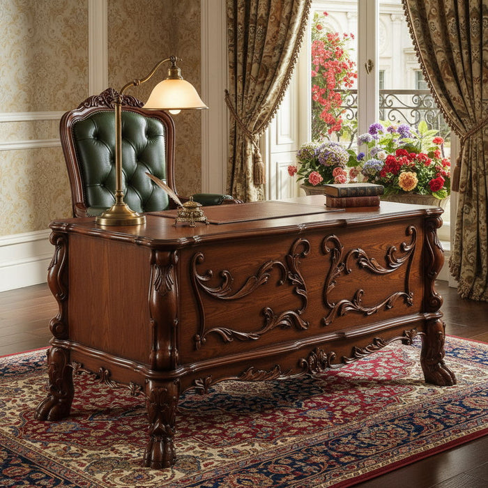 Executive Desk With Five Drawers - Brick Red