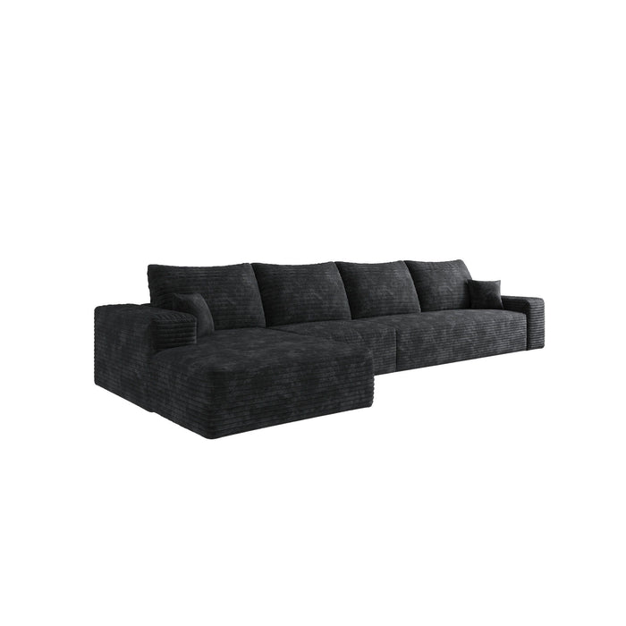 Corduroy Modular Compression Foam Sofa With Toss Pillows - Black