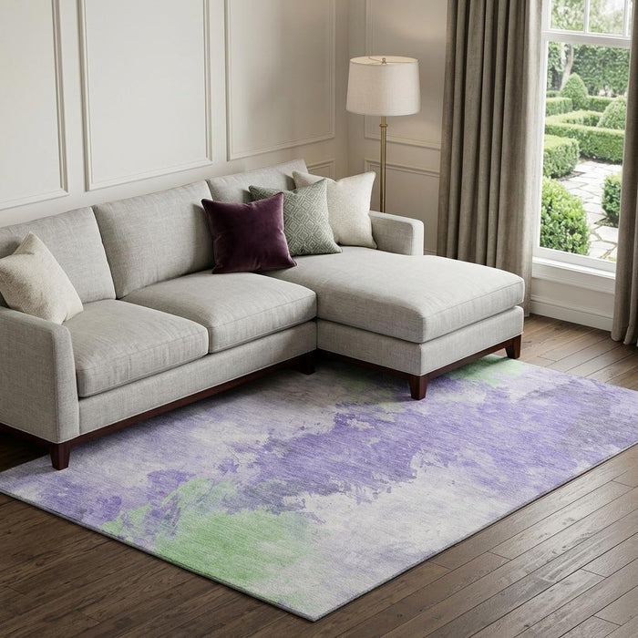 10' X 14' Abstract Washable Area Rug With UV Protection (696776) - Lavender / Ivory / Mint Green