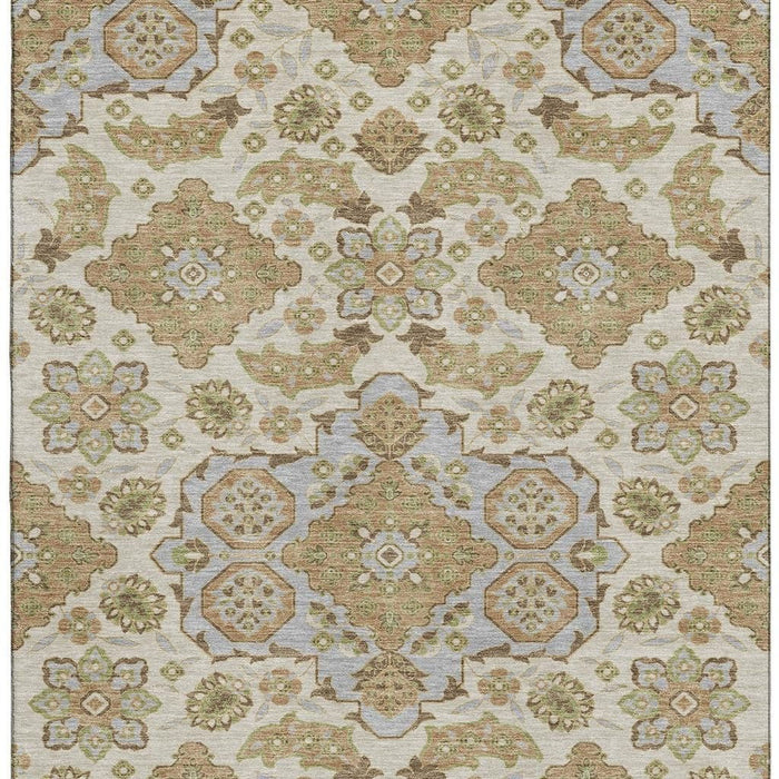 10' X 14' Floral Medallion Washable Area Rug With UV Protection (705815) - Beige / Tan