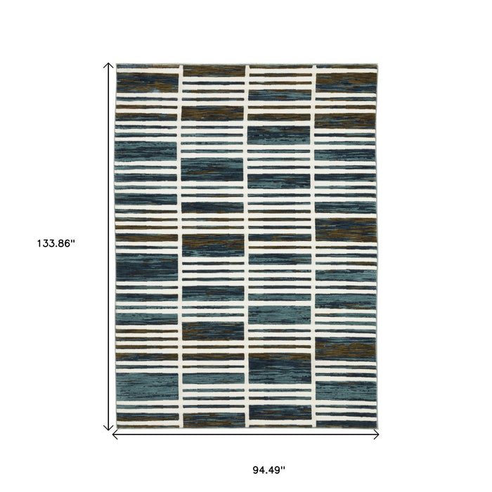 8' X 11' Geometric Area Rug - Ivory And Blue